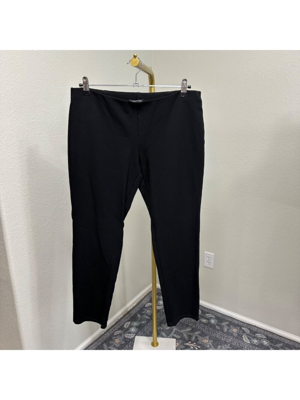 Eileen Fisher Black Ponte Knit Pull On Stretch Pants Womens size Large Petite